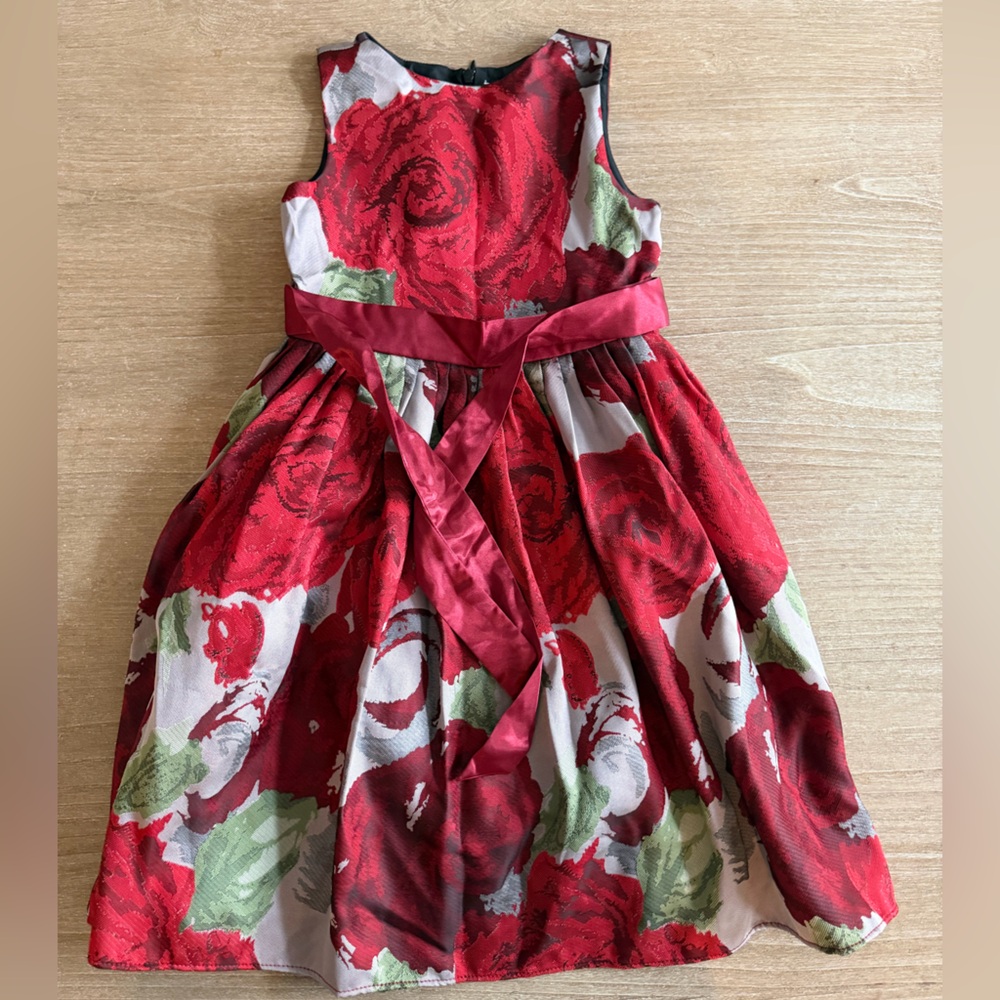 Us Angels Red and Green Floral Kids Formal Dress